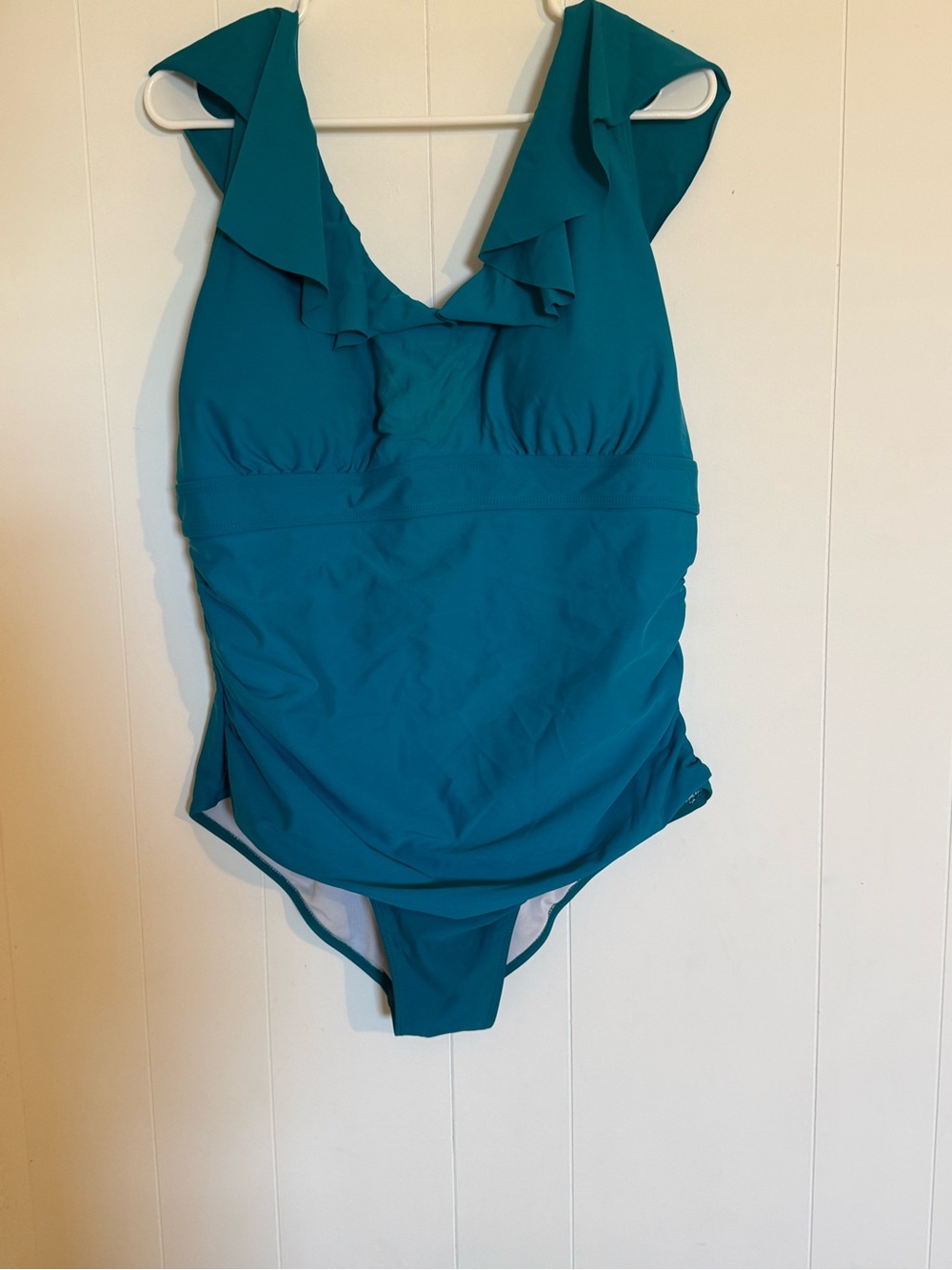 Source Unknown Teal Ruffle Shoulder One-Piece Swimsuit